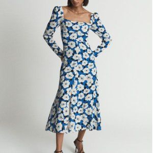 REISS MILLER FLORAL PRINT SQUARE NECK MIDI DRESS sz 6 US/ 10 UK